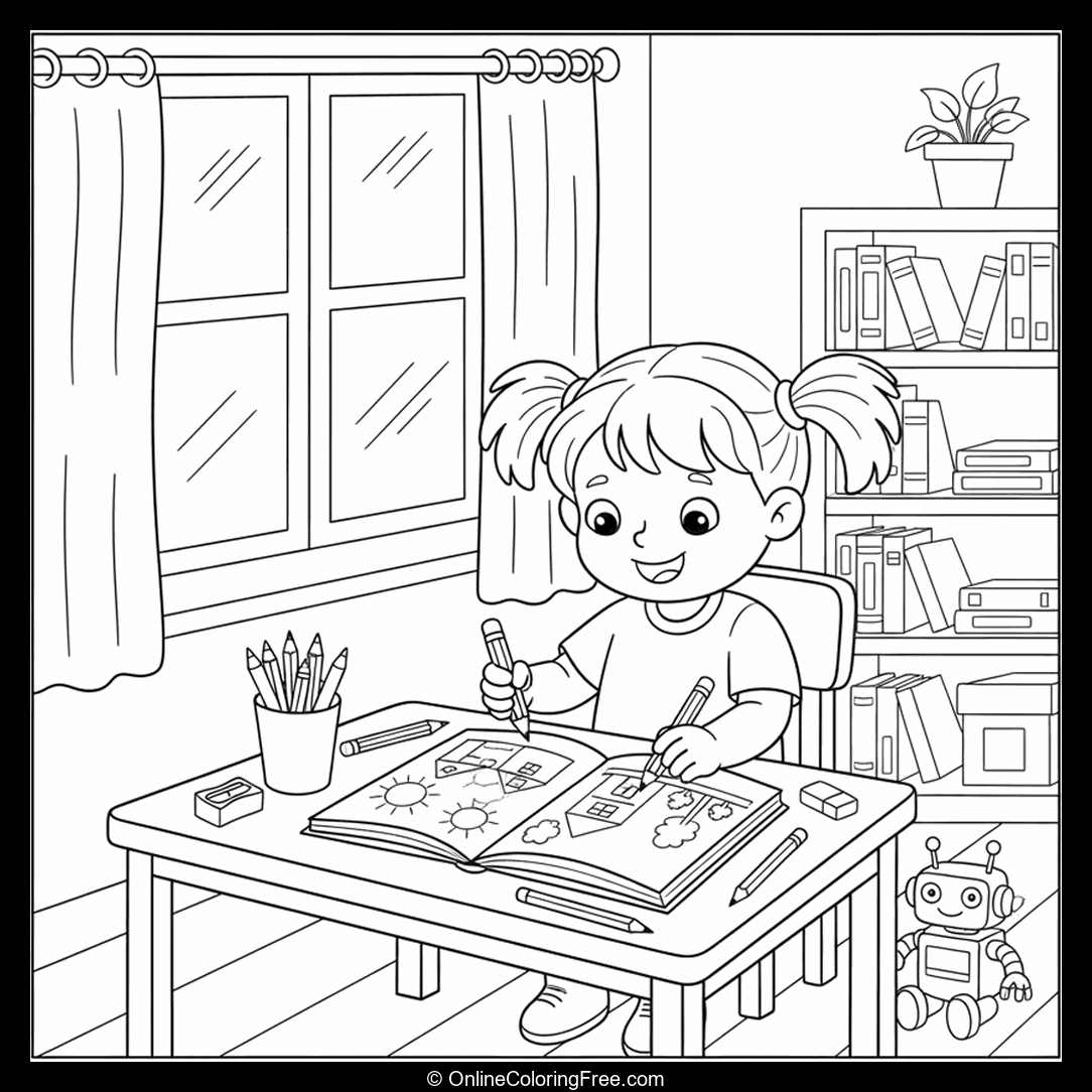 Child Drawing and Coloring
