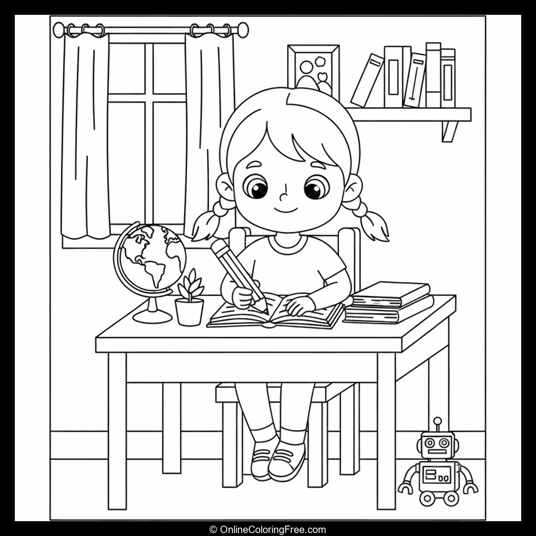 Child Studying at Desk