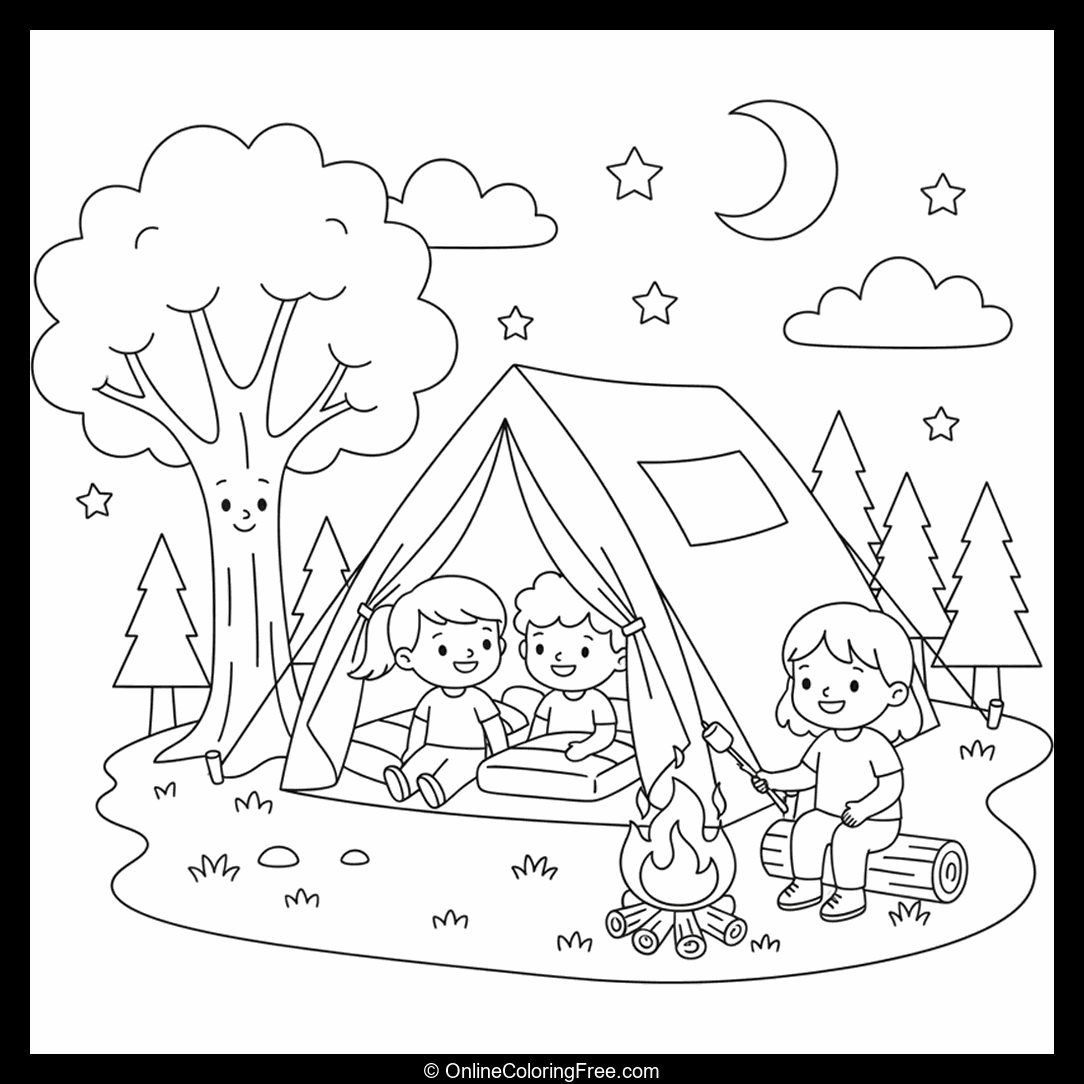 Children Camping in Tent
