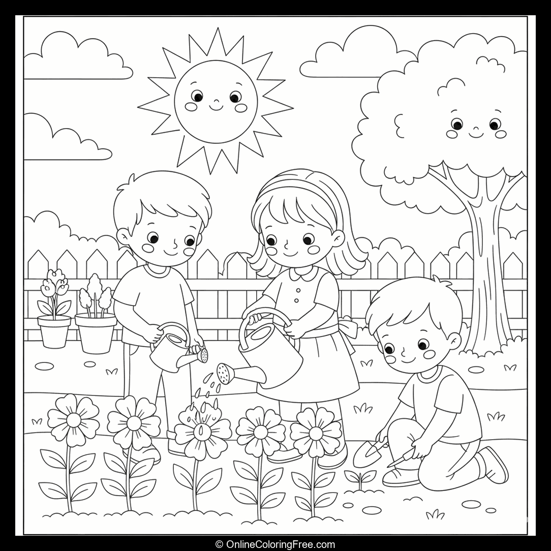 Children Watering Plants