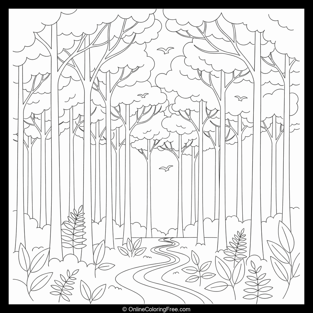 Forest With Sunlight Filtering Through Trees