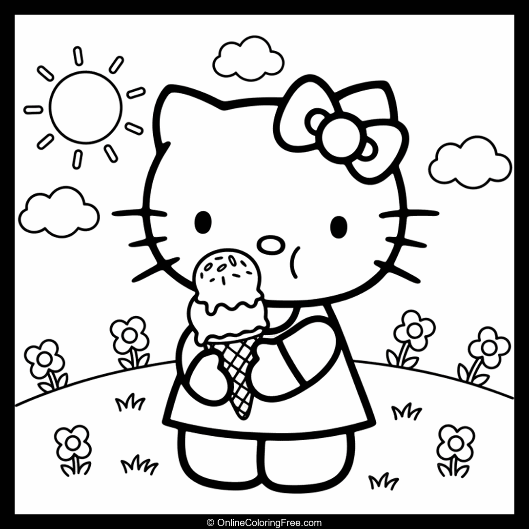 Hello Kitty Eating Ice Cream