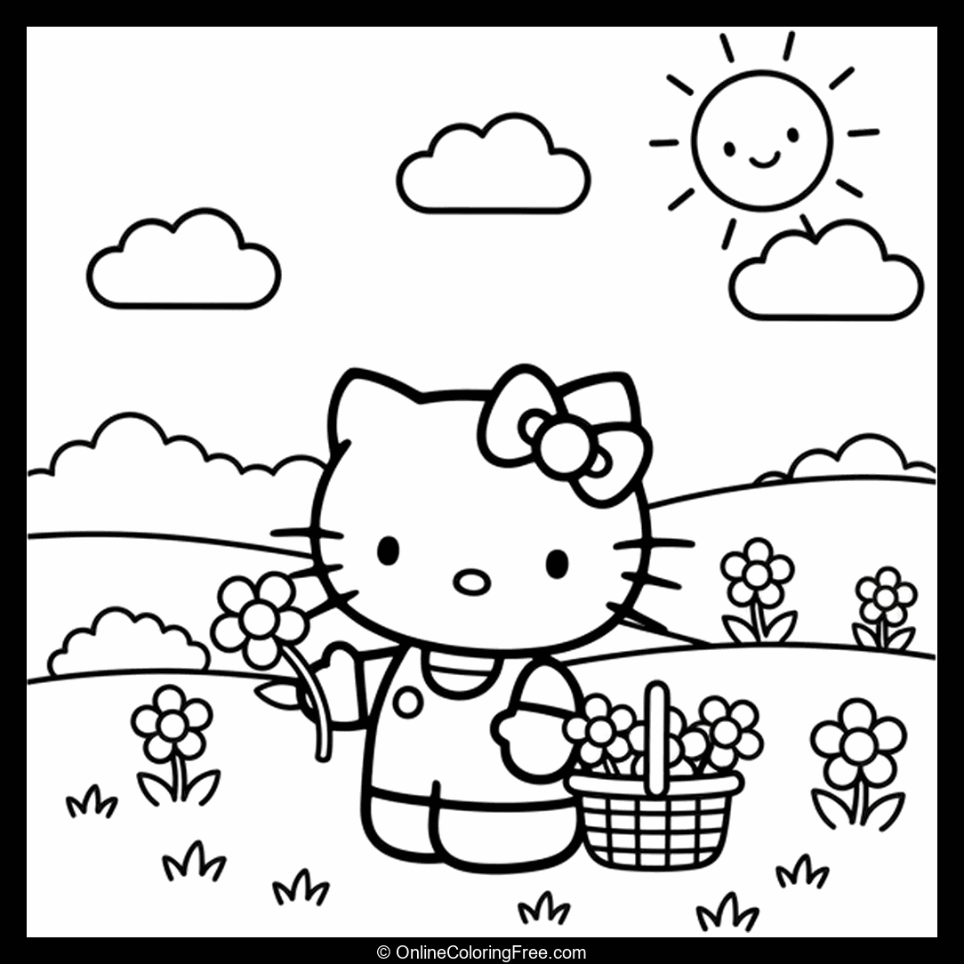 Hello Kitty Picking Flowers