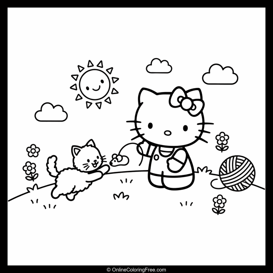 Hello Kitty Playing With Cat