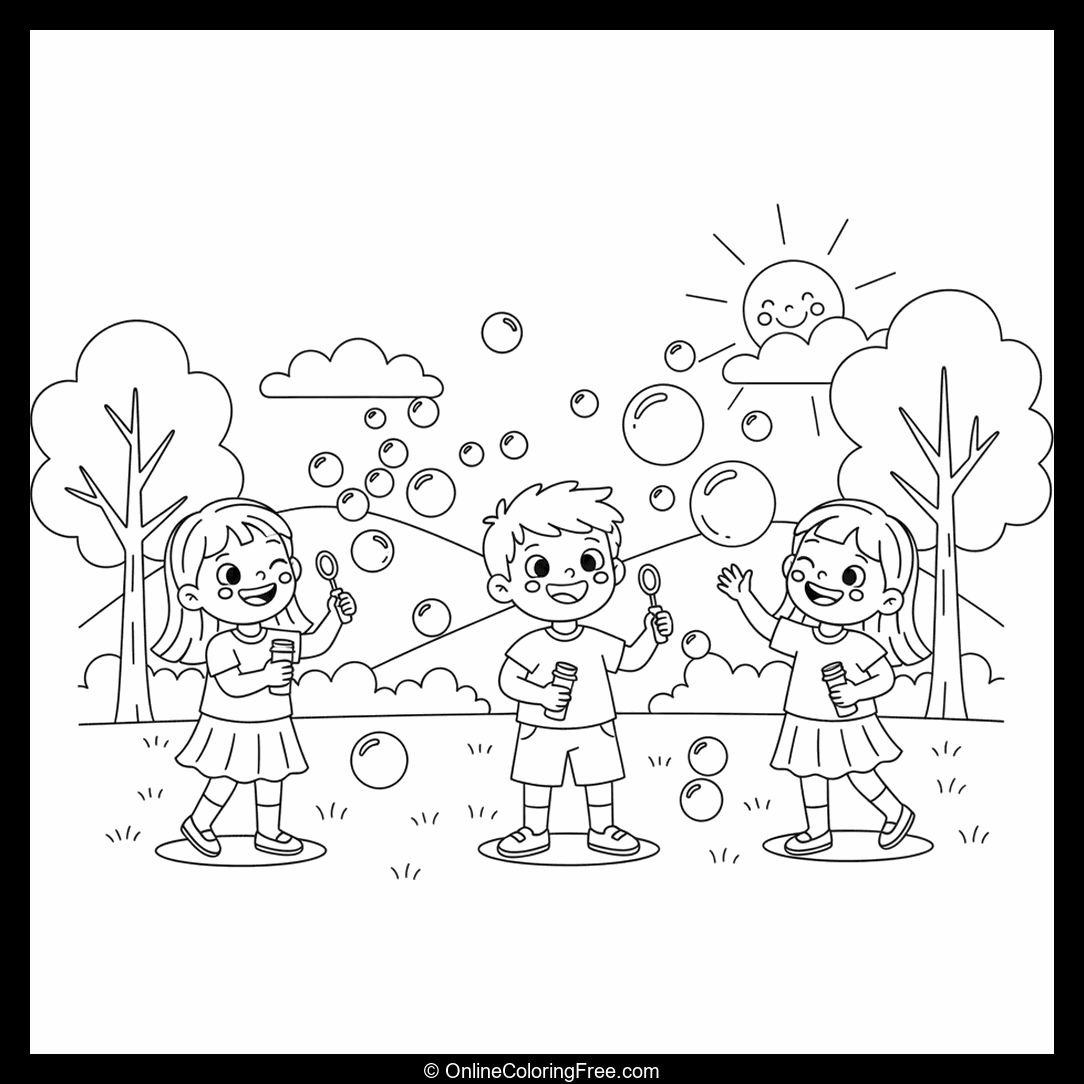 Kids Blowing Soap Bubbles