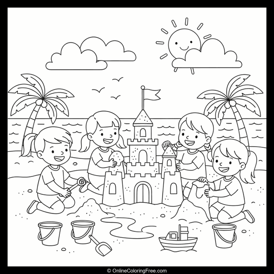 Kids Building Sandcastle