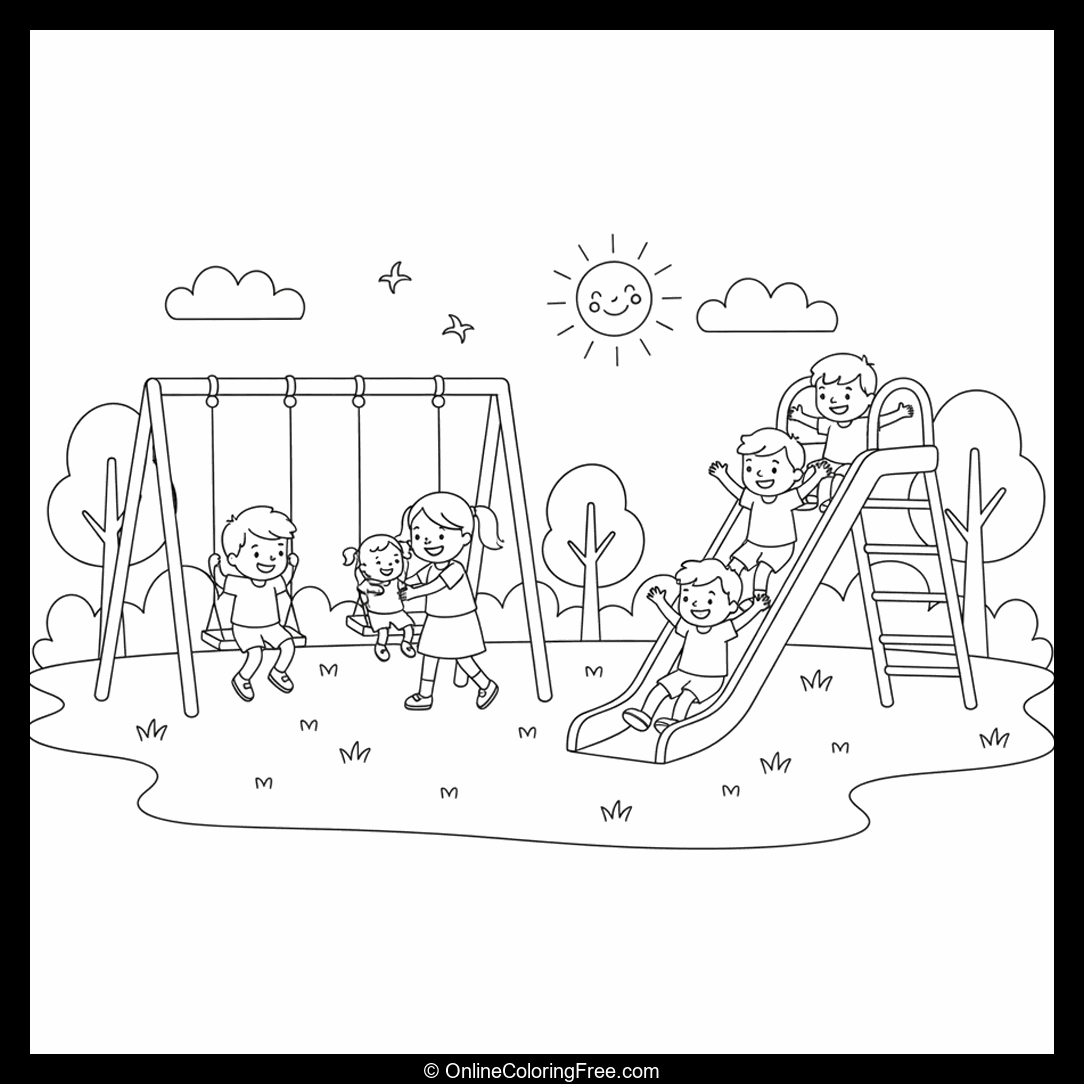 Kids on Swing and Slide