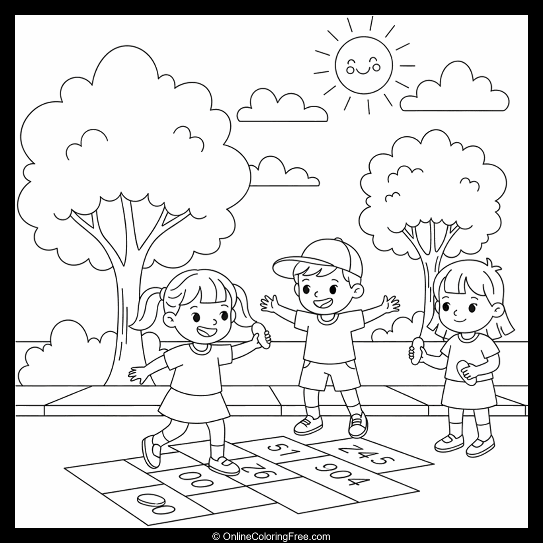 Kids Playing Hopscotch