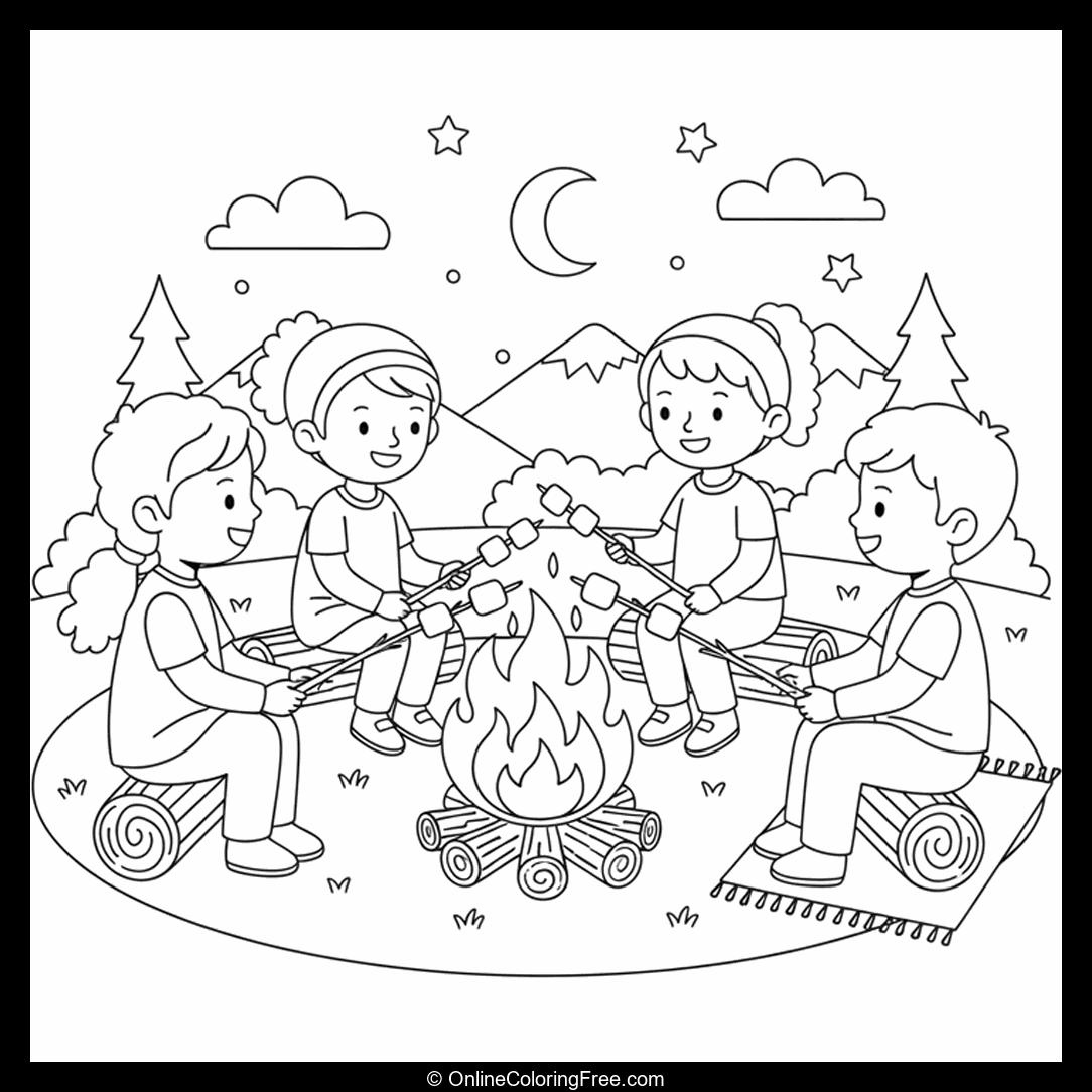 Kids Sitting Around Campfire