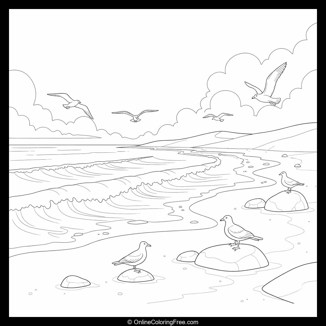 Ocean Waves With Seagulls