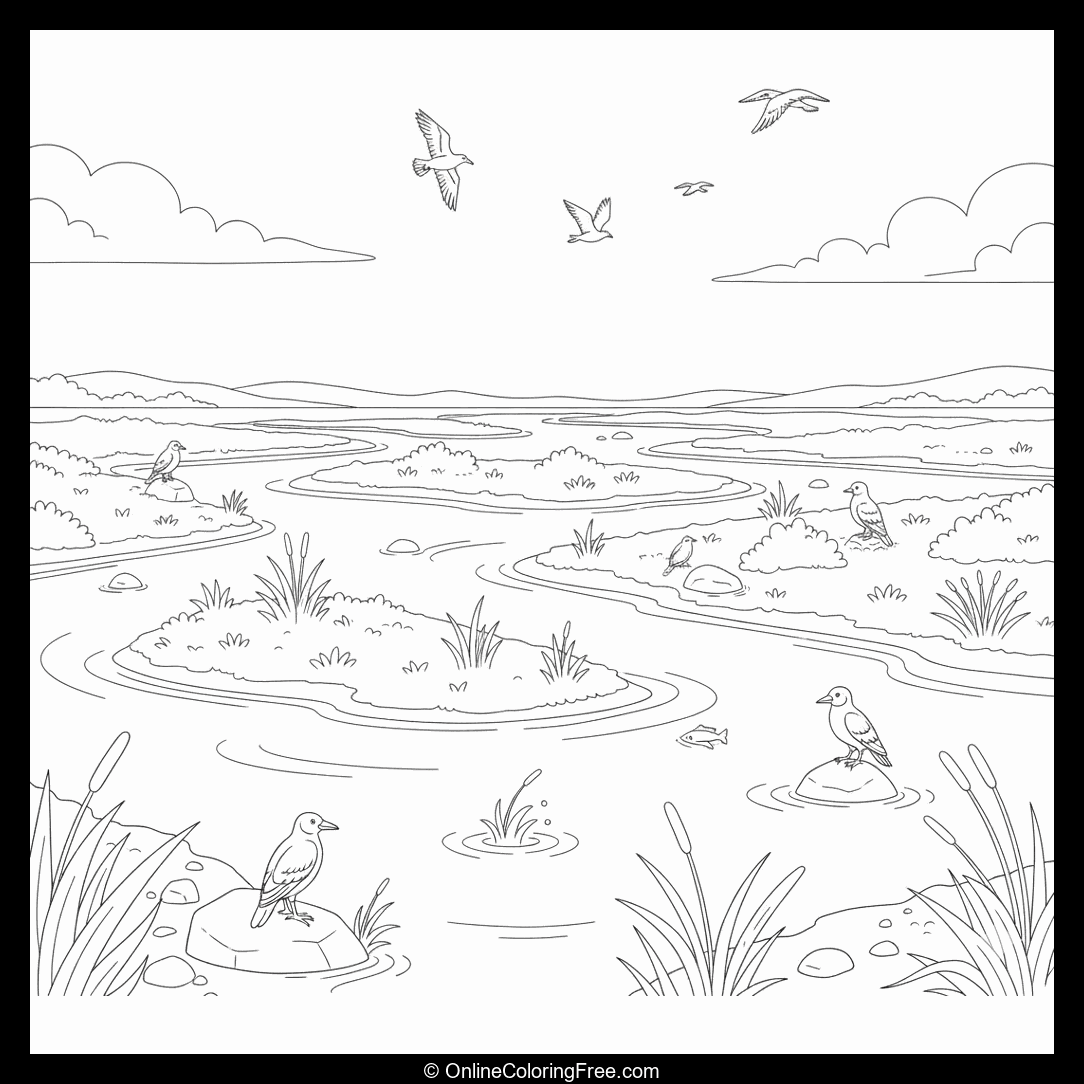 River Delta With Birds