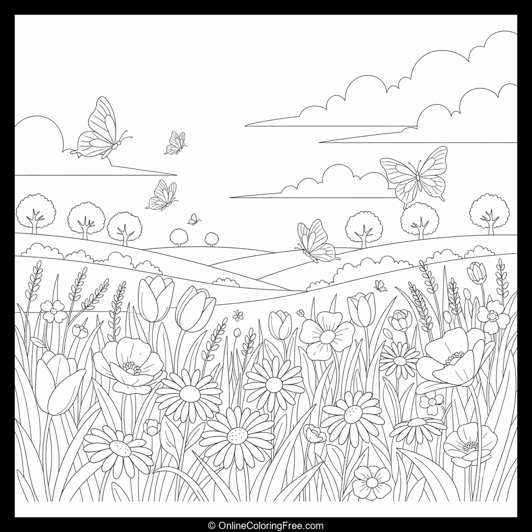 Spring Meadow With Butterflies