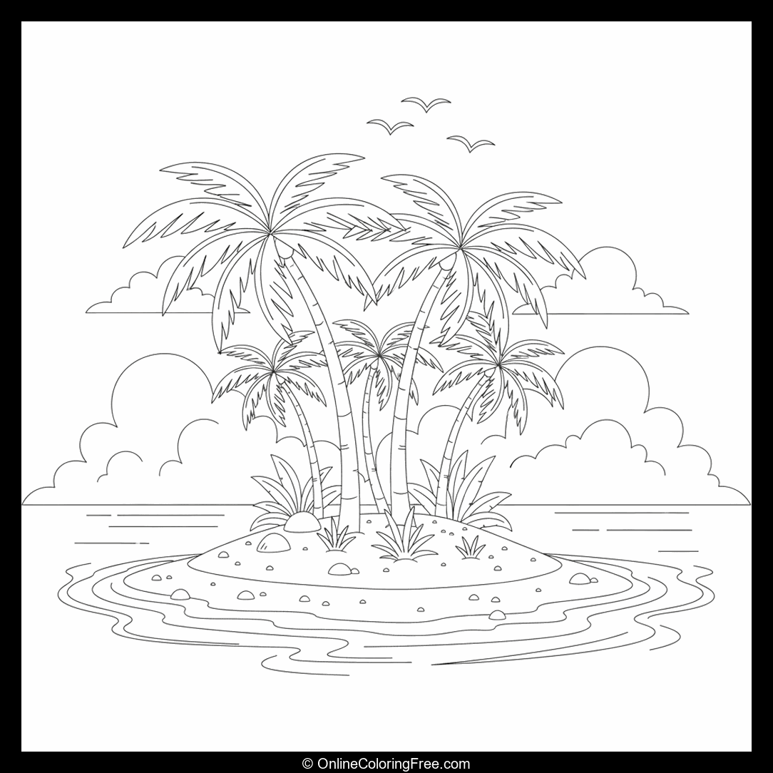 Tropical Island With Palm Trees