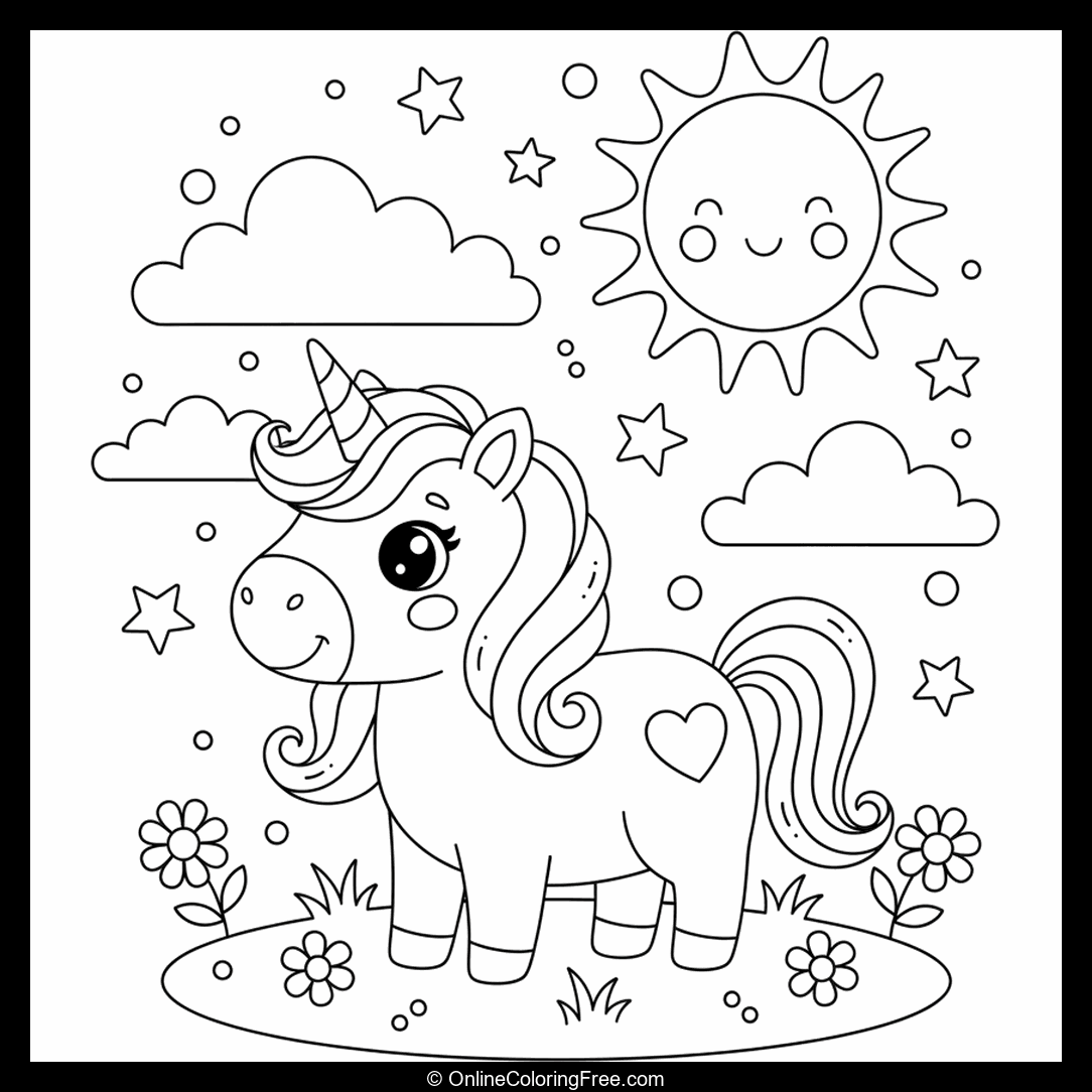 Unicorn With Clouds And Sun